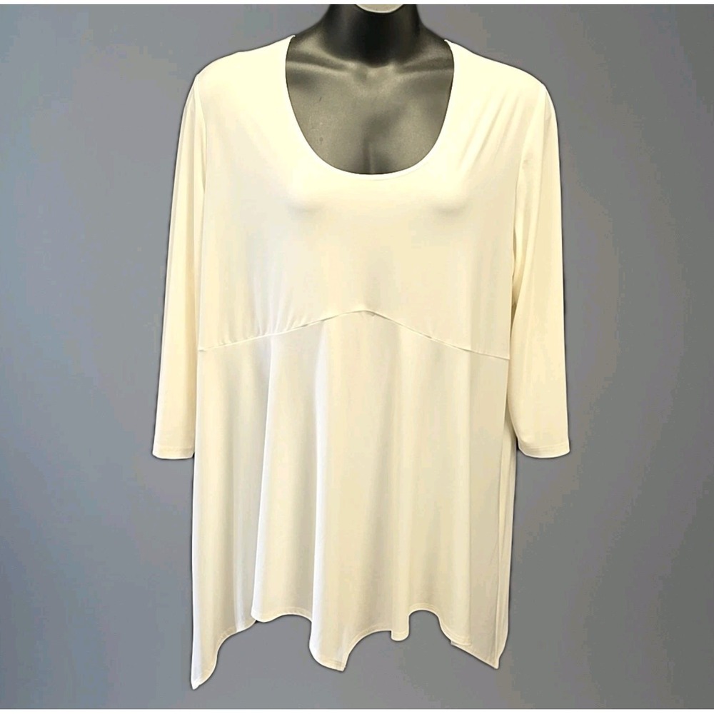 Slinky Brand sz 3X Top White‎ Asymmetric Hem 3/4 Sleeve Scoop Neck Modern Casual